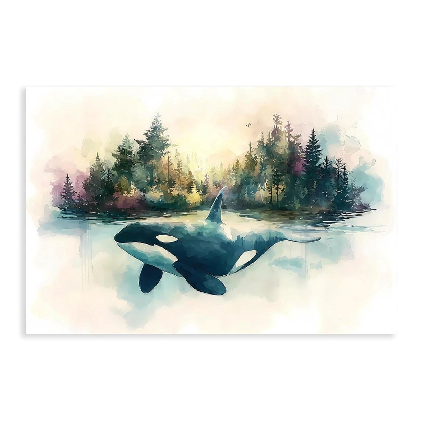Qnvjqkdsi Unframe Watercolor Orca Whale, Forest Ocean Nature Art Canvas Poster Wall Art Decor Print Picture Paintings For Living Room Bedroom Decoration 20" L X 30" W