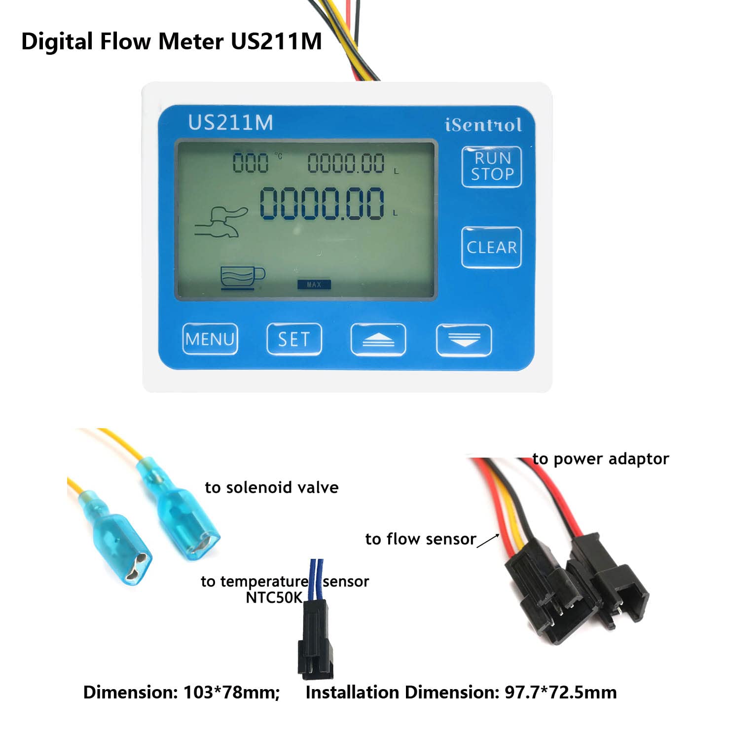 Genérico Medidor de Flujo Digital Pantalla de Sensor de Flujo de Acero Inoxidable y Fuente de alimentación 1-30L / min