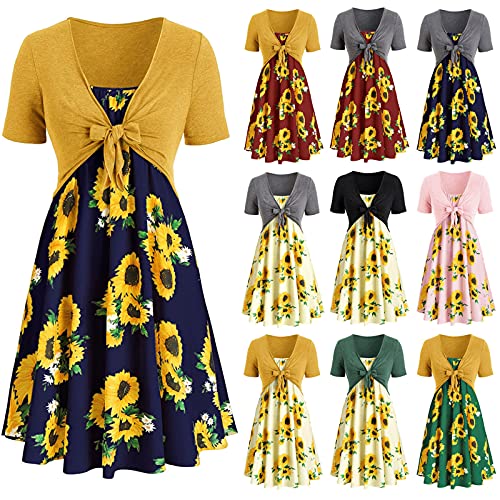 Vedolay Dress for Women 2021 Casual, Women's Short Sleeve Crew Neck T Shirt Dress Tie Waist Ruched Bodycon Mini Dress