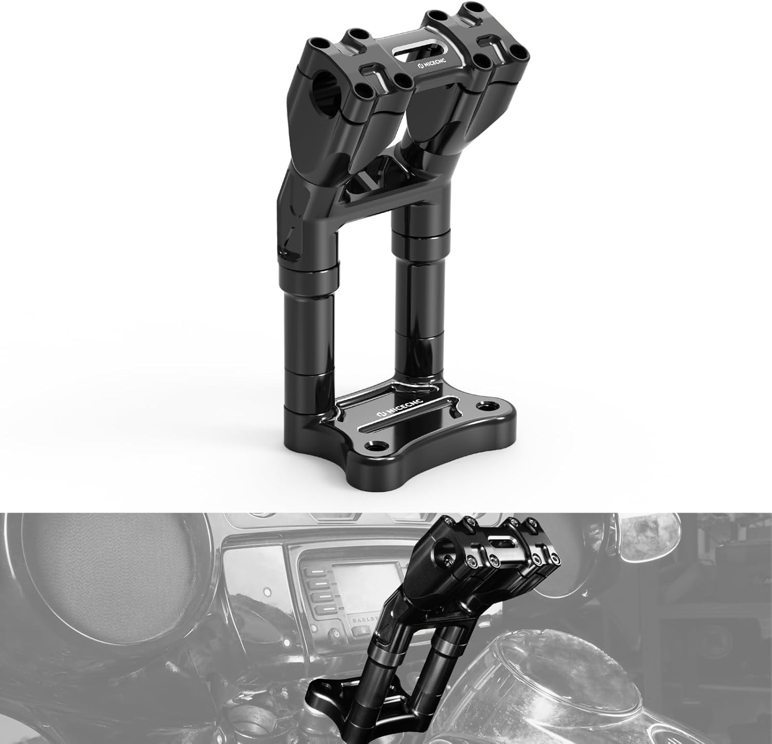 NICECNC 9" Kickback Post for 1-inch Handlebars Black Compatible with Harley Electra Glide Standard FLHT 2010-2024, Street Glide FLHX 2006-2024, CVO Tri Glide FLHTCUTGSE 2020-2024, See Fit