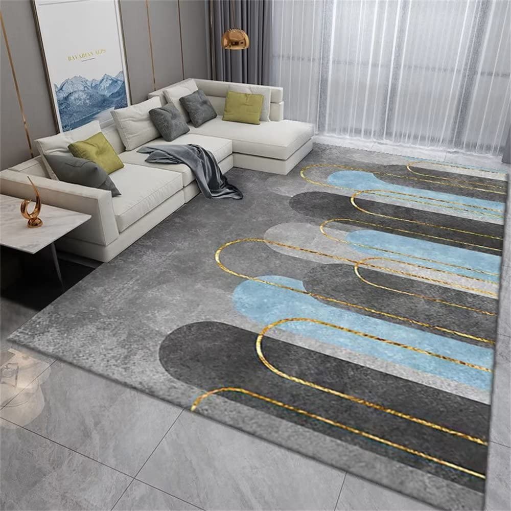 Tapis en Velours Tapis de prière Pas d'allergies Le Style d'impression géométrique Rond Bleu Gris Peut être personnalisé Grand Tapis de Sol 80X150cm