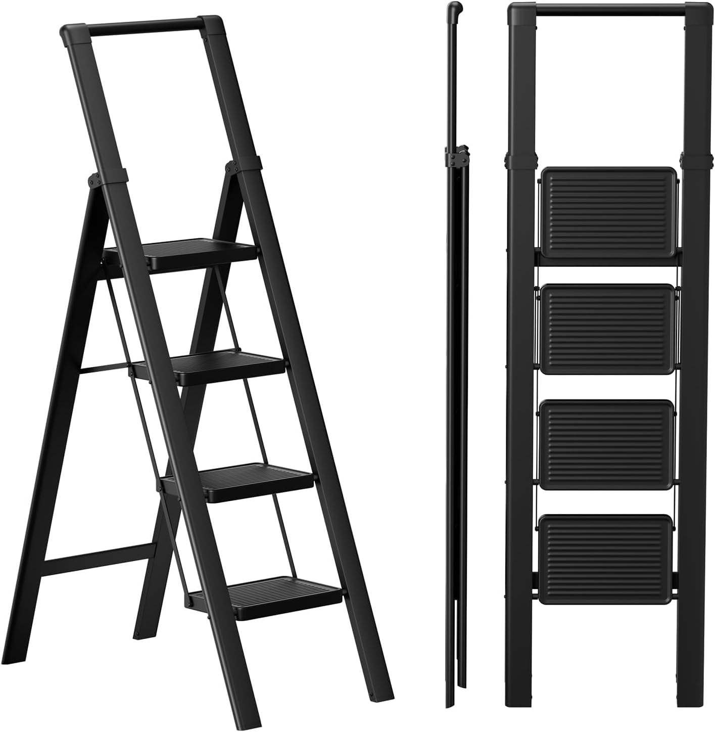  6 Step Ladder, Folding Step Stool, Lightweight Stepladder, Black thumbnail