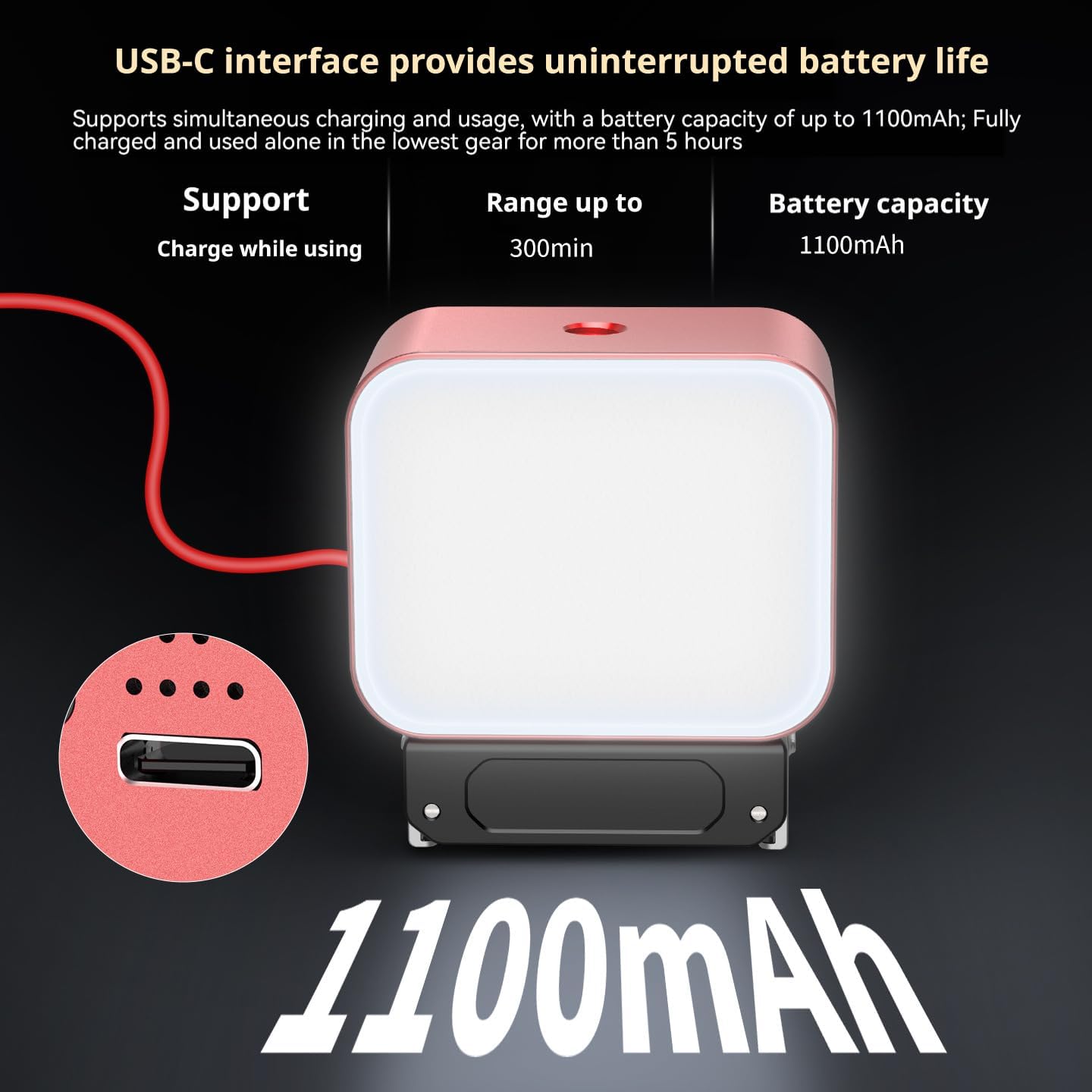 Mini Magnetic LED Light Compatible with Action 6 – Aluminum Body, 5-Hour Battery Life, 3 Color Temperatures & 5 Brightness Levels for Vlogging (Rose Gold(Action6))