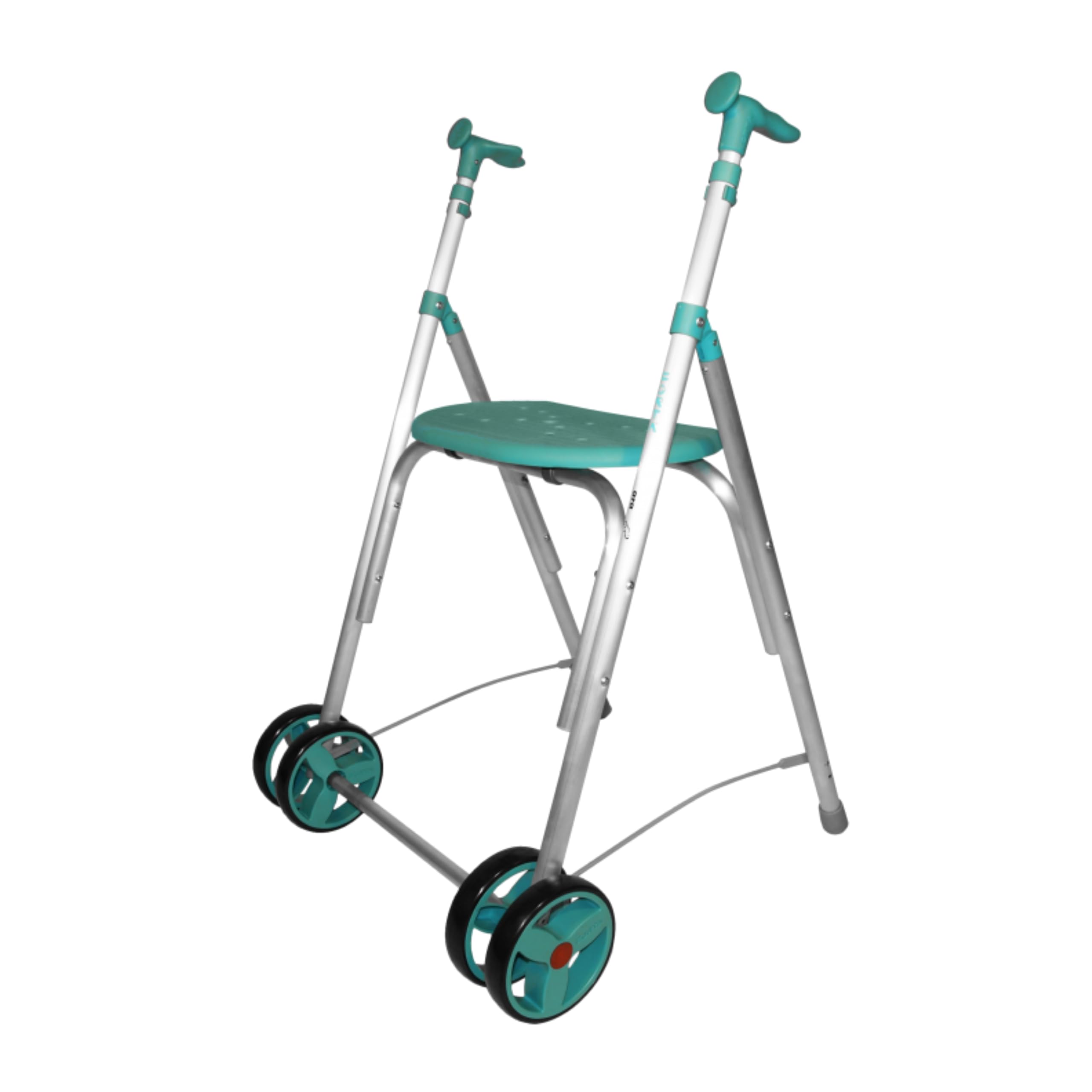 Forta Kamaleon - Andador Ligero y Plegable para Personas Mayores - Con Asiento, Altura Regulable y Ruedas Dobles Delanteras Fijas - Para Uso en Interiores - Capacidad de Carga hasta 150 kg (Esmeralda)