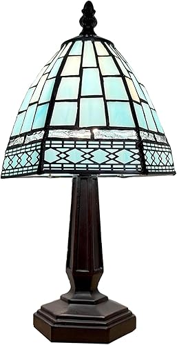 Tiffany - Lámpara de mesa pequeña, 3 colores de rejilla de temperatura, lámparas de mesa de cristal azul, mesita de noche para dormitorio, sala de