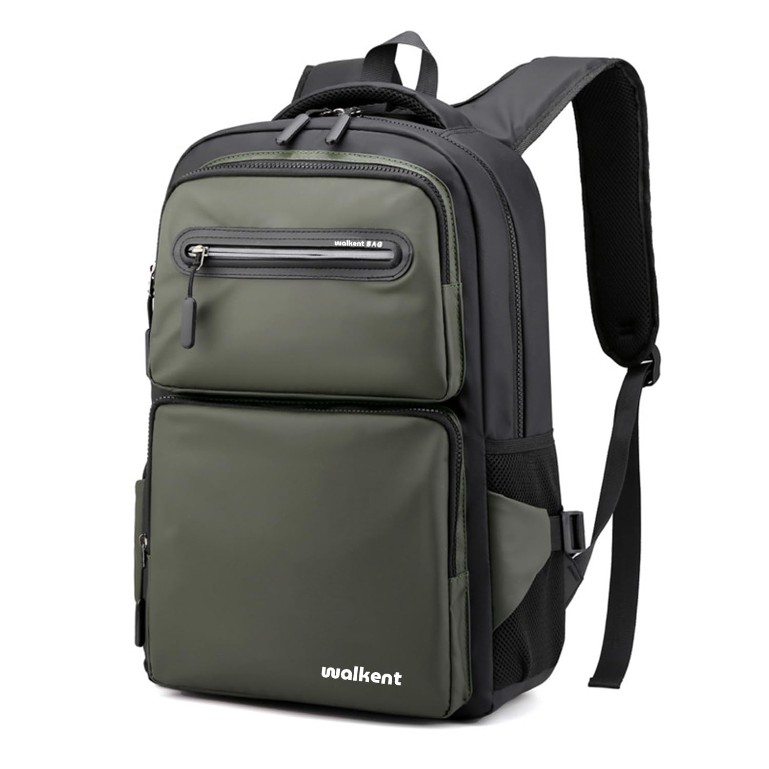 WALKENT Waterproof 15.6" Laptop Bag 24L, Night Reflective Zipper, Multiple Front & Side Pockets, Backpack for Office College School Men Women - Glam Green