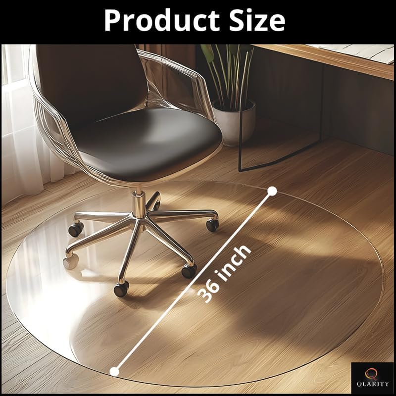 Image of Qlarity Covers 2mm Thick 36 Inch Round PVC Chair Mat for Hardwood /Tile /Laminate Floors | Prevents Scratches, Ensures Smooth Rolling & Non-Slip (Translucent)
