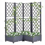 Mingone Rankkasten Polyrattan Hochbeet Pflanzgefäß Garten Terrasse Pflanzkasten Rankgitter für 3 große Pflanzgefäße (Grau 80*80*121cm)