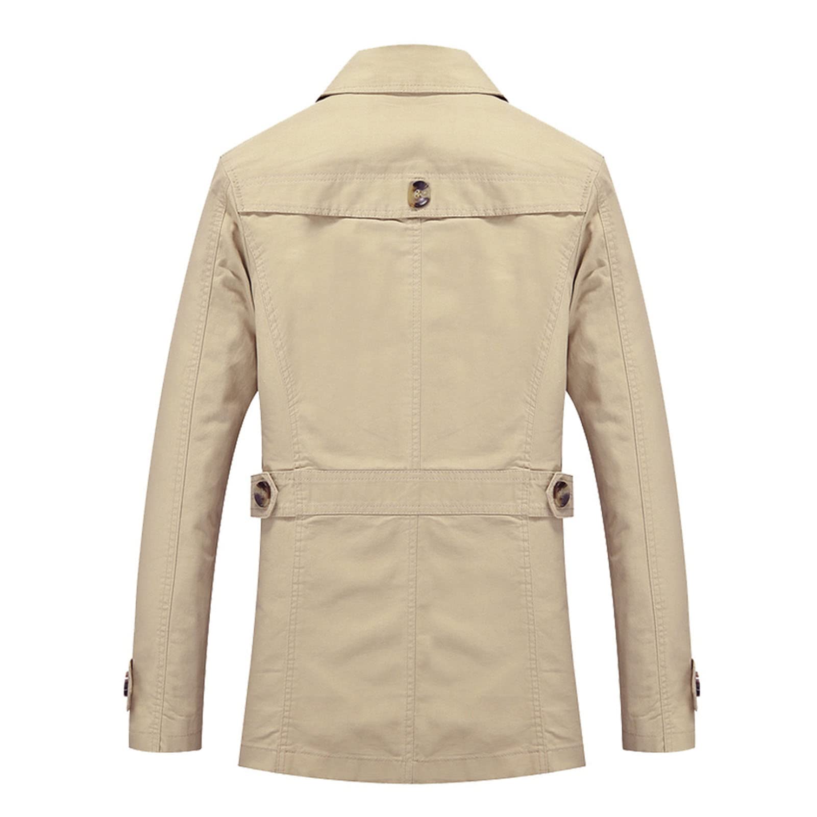 Maiyifu-GJ Men's Cotton Trench Coat Slim Fit Single Breasted Windproof Long Jacket Fall Casual Business Windbreaker Overcoat (Light Khaki,Large)