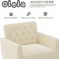 Vista 5 de Olela Silla decorativa con brazo para sala de estar, sillón moderno de terciopelo, sofá individual, acogedora silla auxiliar tapizada para lectura