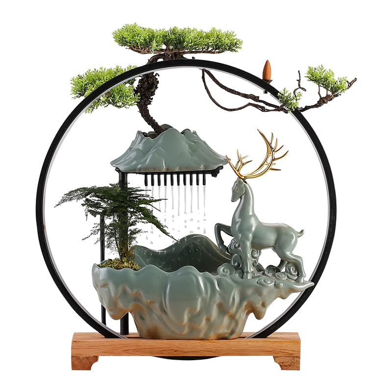 Fuente Decorativa de jardín, Fuente de Agua con Cascada, de cerámica, con iluminación LED, Quemador de Incienso, Feng Shui Zen, decoración para salón, Dormitorio, Oficina