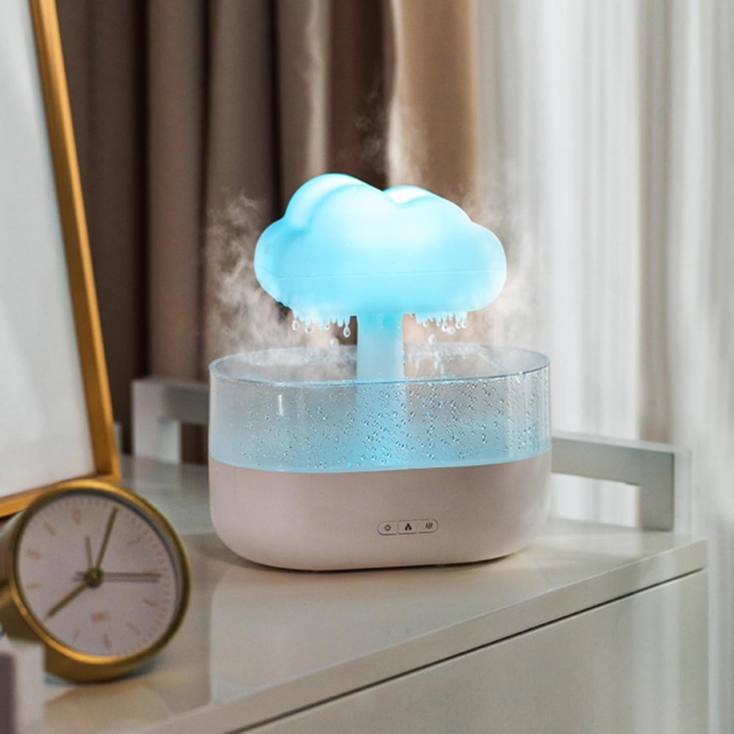 Domésticos Humidificador de luz Nocturna de Nube Estilo Lluvia, difusor de Aceite Esencial de atomización Delicada sin protección contra Fallos de energía de Agua(Bianco)