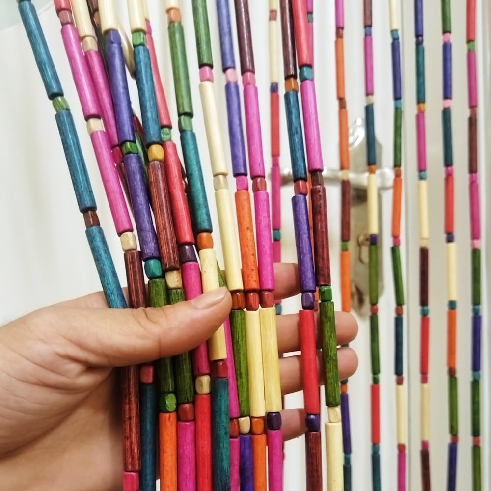 Photo 1 of ***STOCK PHOTO FOR REFERENCE ONLY **split Rainbow Colorful Hippie Wood Door Beaded Curtain Boho-Bohemian Wooden Doorway Beads Curtains Made of Wood&Bamboo-for Window,Door 056-ZJ (Colorful)