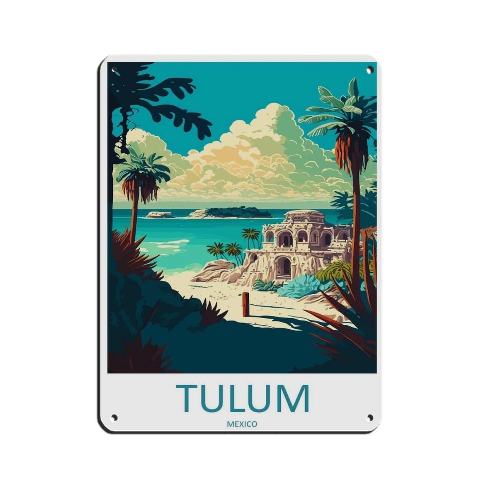 Tulum Travel Art Tulum Art Retro Poster Metal Tin Sign Chic Art Retro Iron Painting Bar People Cave Cafe Family Garage Poster Wall Decoration 12x16inch(30x40cm)