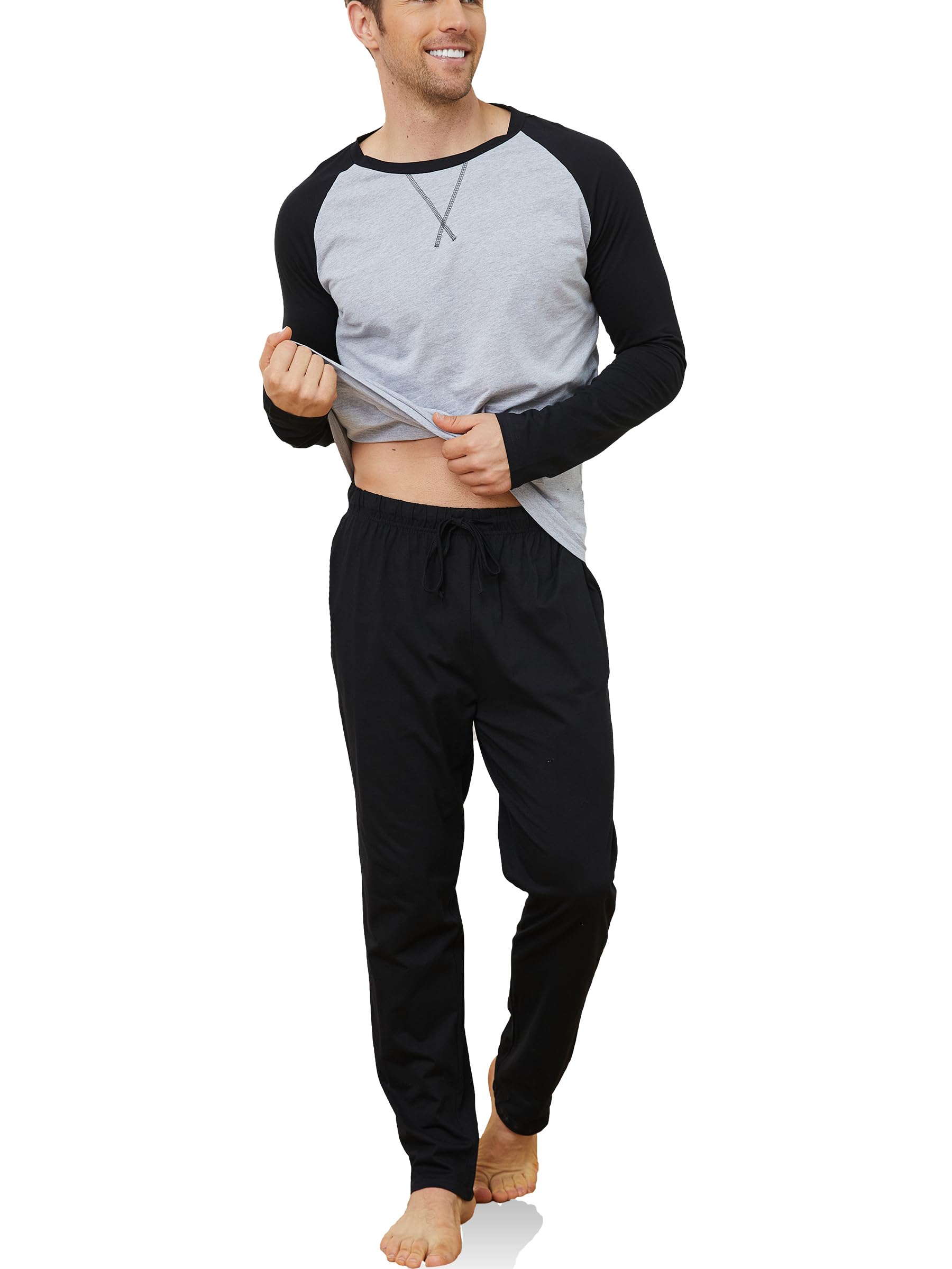 Mens Pajamas Set Cotton Pajamas for Men Sleepwear Long Sleeve & Pajama Pants Soft Pjs Sets with Pockets-image-32