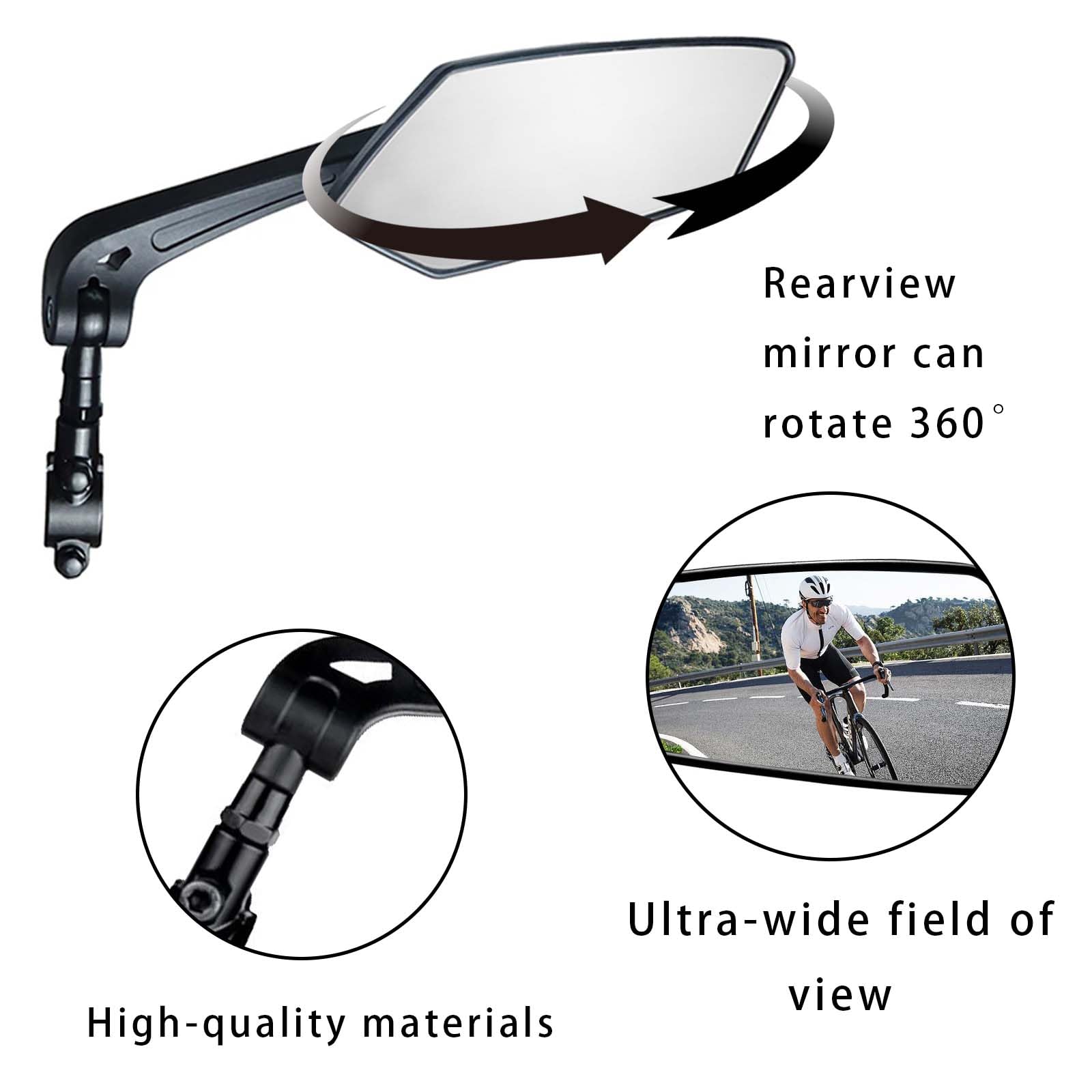 2 pezzo Specchietto retrovisore per bicicletta,Specchietto retrovisore girevole per bicicletta, Specchietto retrovisore della bicicletta, Specchietto Bici, per manubri da 2,0 cm a 2,8 cm, nero
