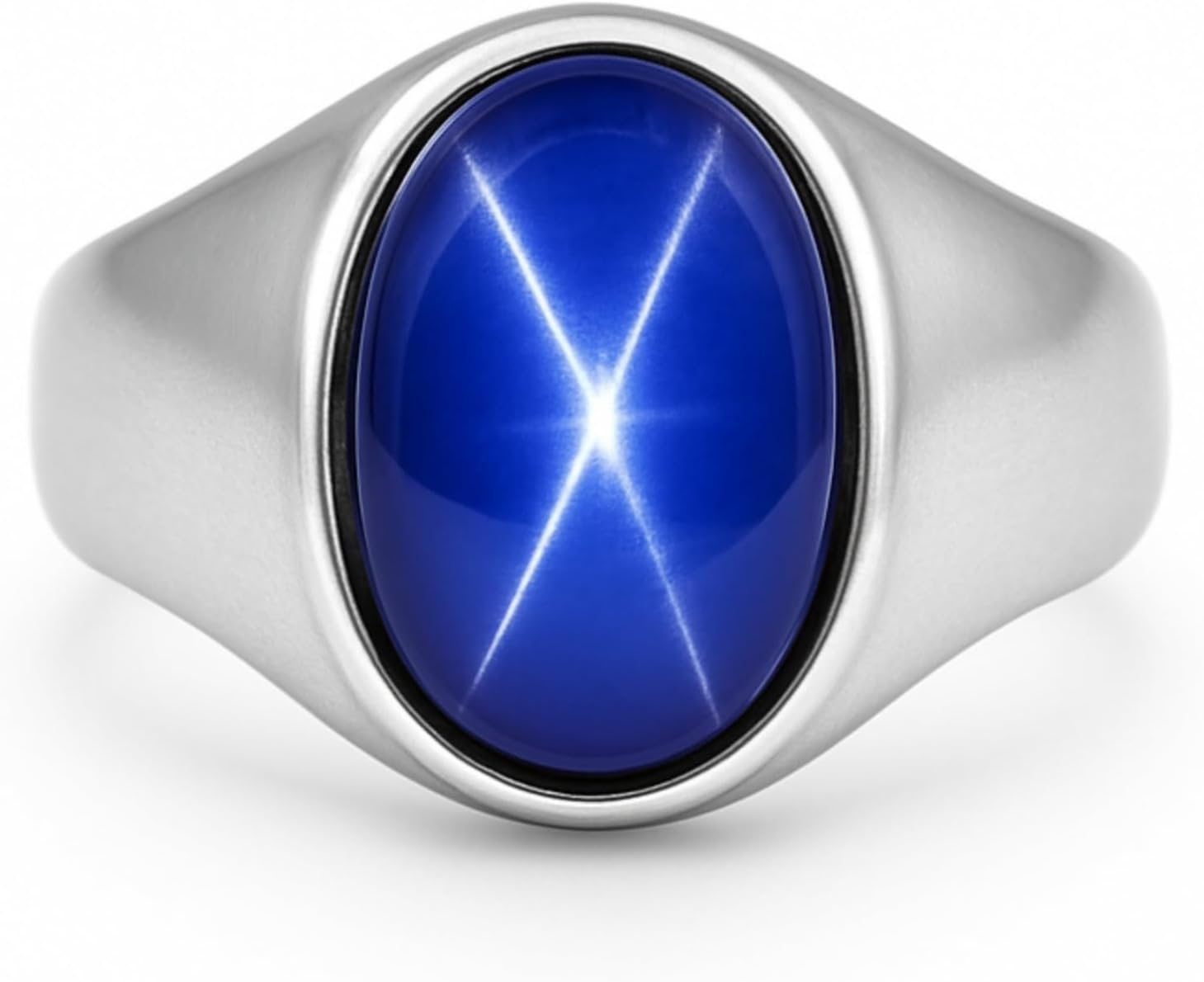 925 Sterling Silver Blue Star Sapphire Ring, Oval Gemstone, Handmade Signet Style, Men Women