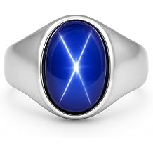 925 Sterling Silver Blue Star Sapphire Ring, Oval Gemstone, Handmade Signet Style, Men Women