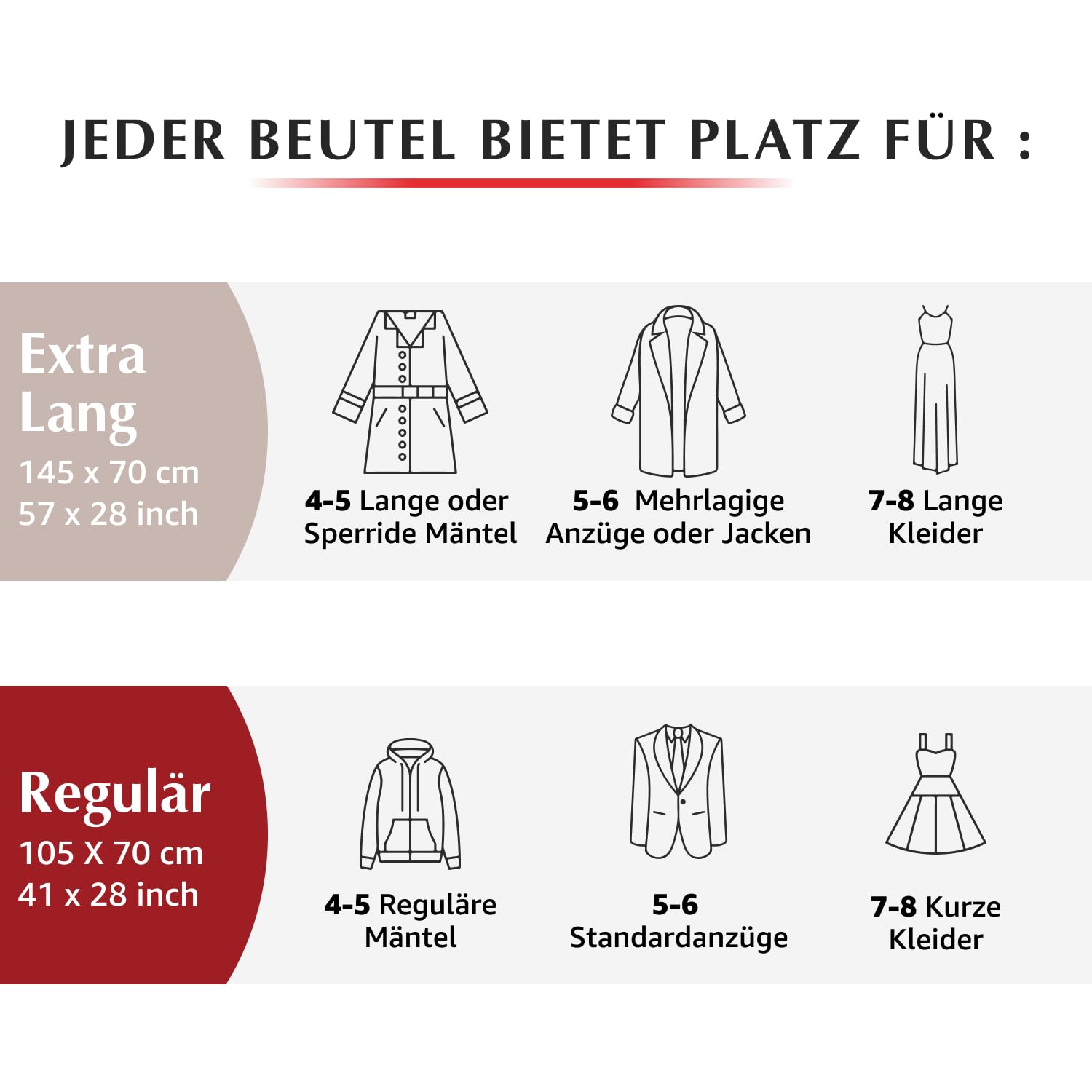 GENIE SPACE Premium Vakuumbeutel zum Aufhängen für Kleidung, Anzüge & Kleider – 5er Pack REGULAR (105×70 cm), Luftdicht, Geruchsdicht & Wiederverwendbar – Doppelt versiegelt, mit Handpumpe