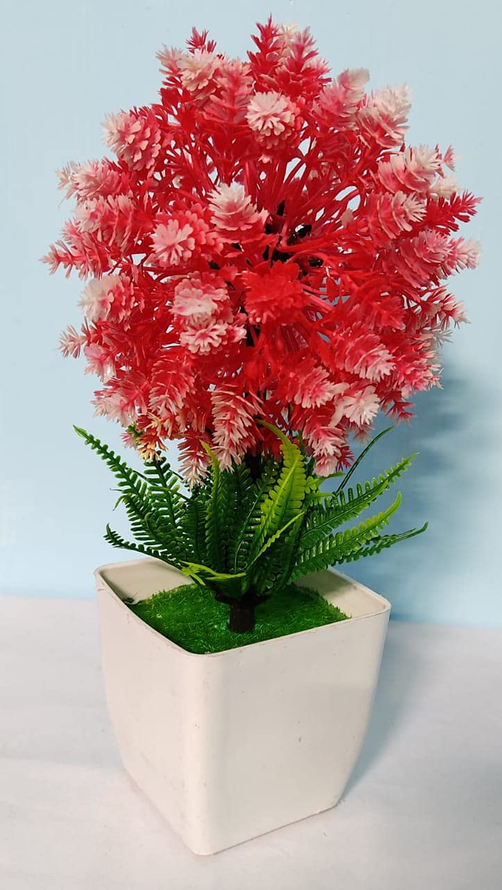 GREEN INDIA Artificial Bonsai Plant with Plastic Pot for Home/Office Decoration(red Colour 1 Piece)