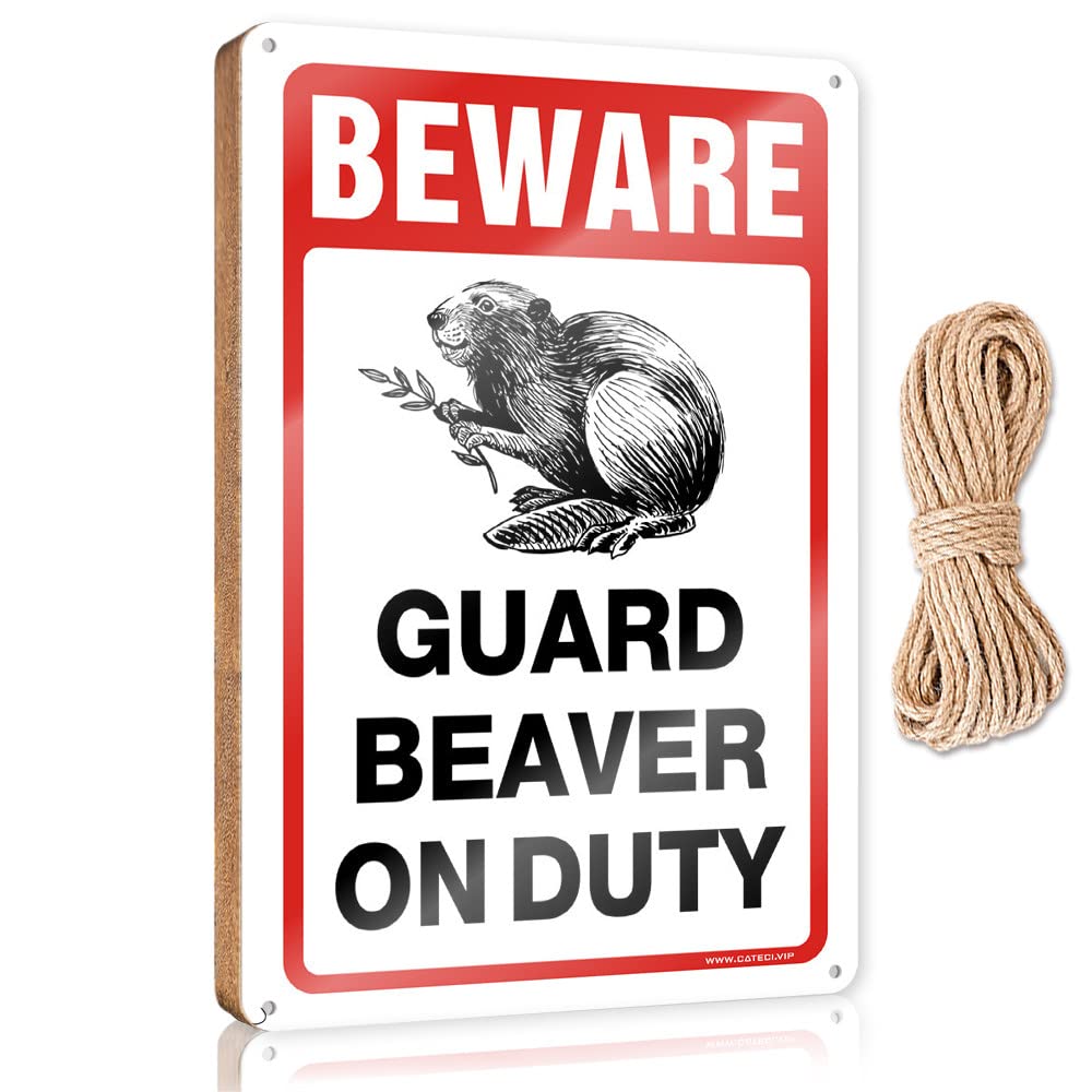 YYHLEH Wood Kitchen Decor Beware! Guard Beaver On Duty Wooden Sign(15X28CM)
