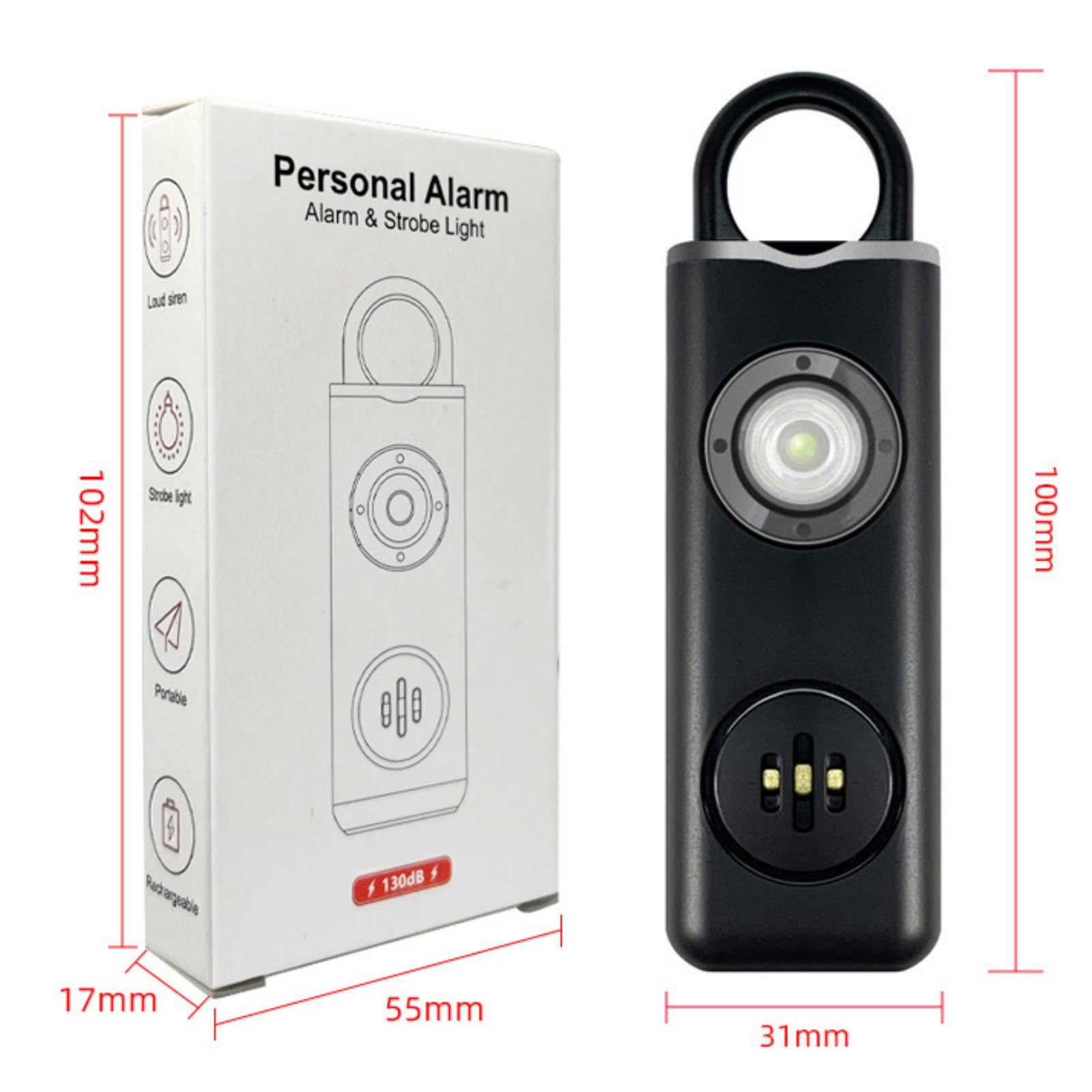 beesayfe 2.0 Taschenalarm，Tragbares Selbstverteidigungsgerät mit einem 130-Dezibel-Alarm und LED-Licht, geeignet für Kinder, ältere Menschen und Nachtschichtarbeiter