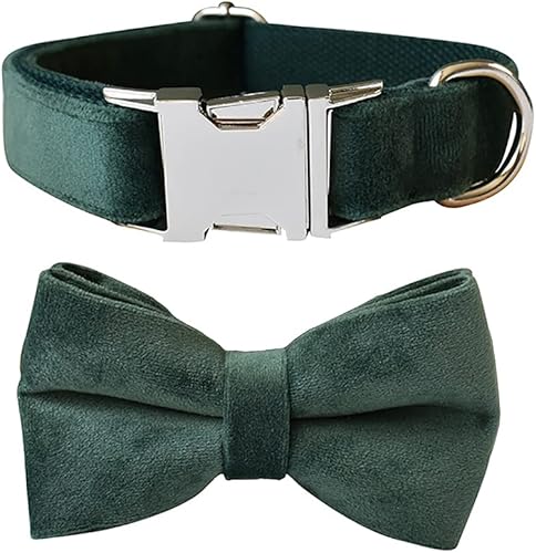 Love Dream Collar de perro Bowtie, collares de terciopelo para perro con hebilla de metal desmontable y corbatín desmontable, collares ajustables