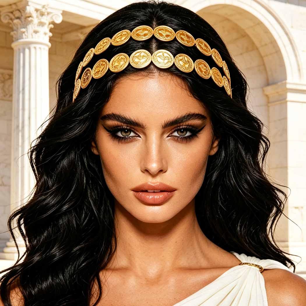 Zoestar Greek Coin Headband Gold Goddess Crown Hair Accessories for Women image 3