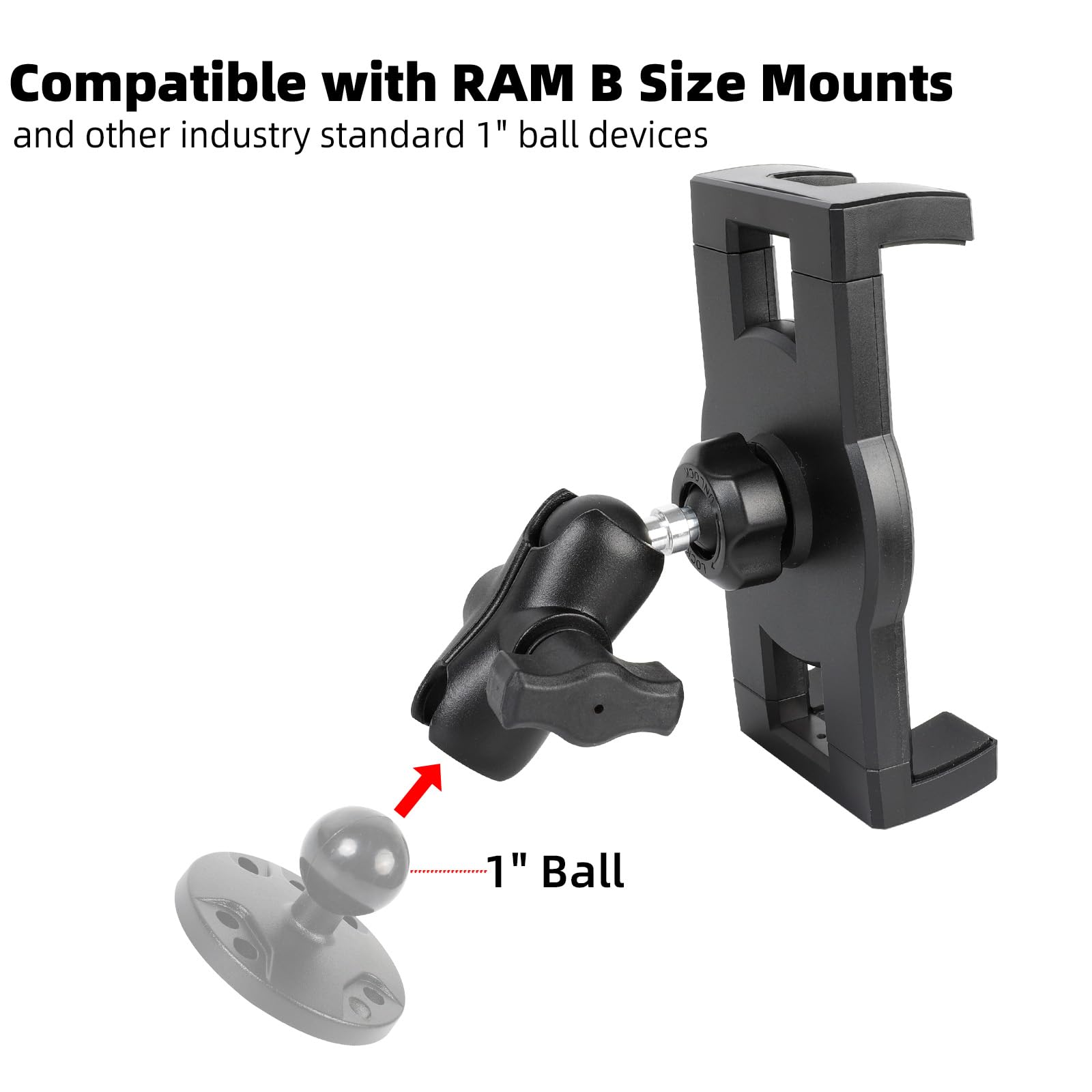 Support de tablette boule de 2,5 cm avec bras court en alliage d'aluminium, rotation à 360°, compatible avec les tablettes de 5 à 13 pouces, iPad Pro 12,9 Air Mini iPhone, compatible avec les
