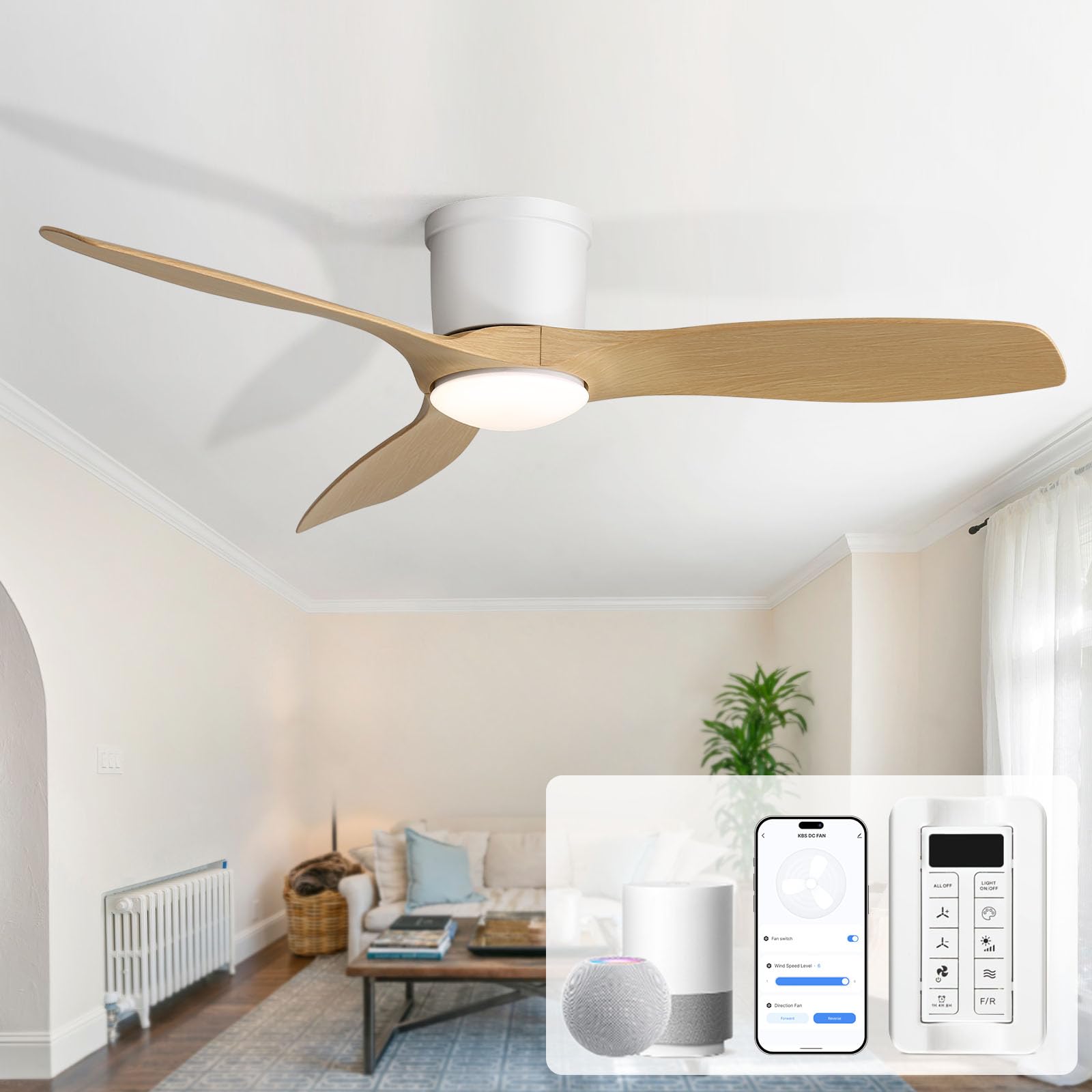 Sofucor Smart Deckenventilator mit Beleuchtung,132cm Leise Deckenventilator mit Licht, Alexa/APP, Fernbedienung, WLAN, 3 Farbtemperatur, DC, Timer, 6 Geschwindigkeiten für Schlafzimme