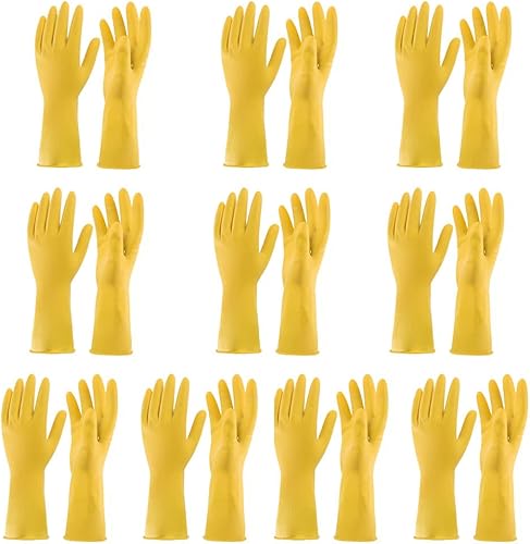 Guantes de limpieza de goma amarillos para el hogar, guantes reutilizables para lavavajillas para cocina. (L,10)