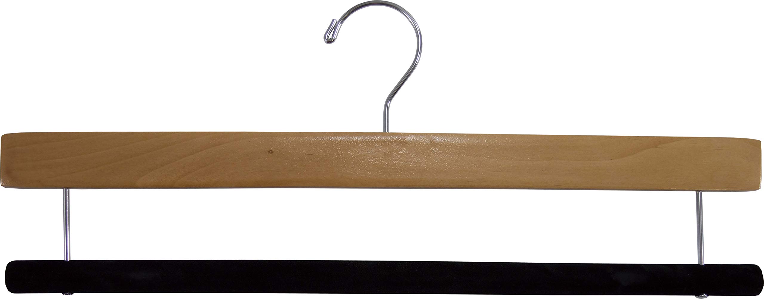 Premium Natural Wood Pant Hanger with Black Velvet Non-Slip Bar Box of 12