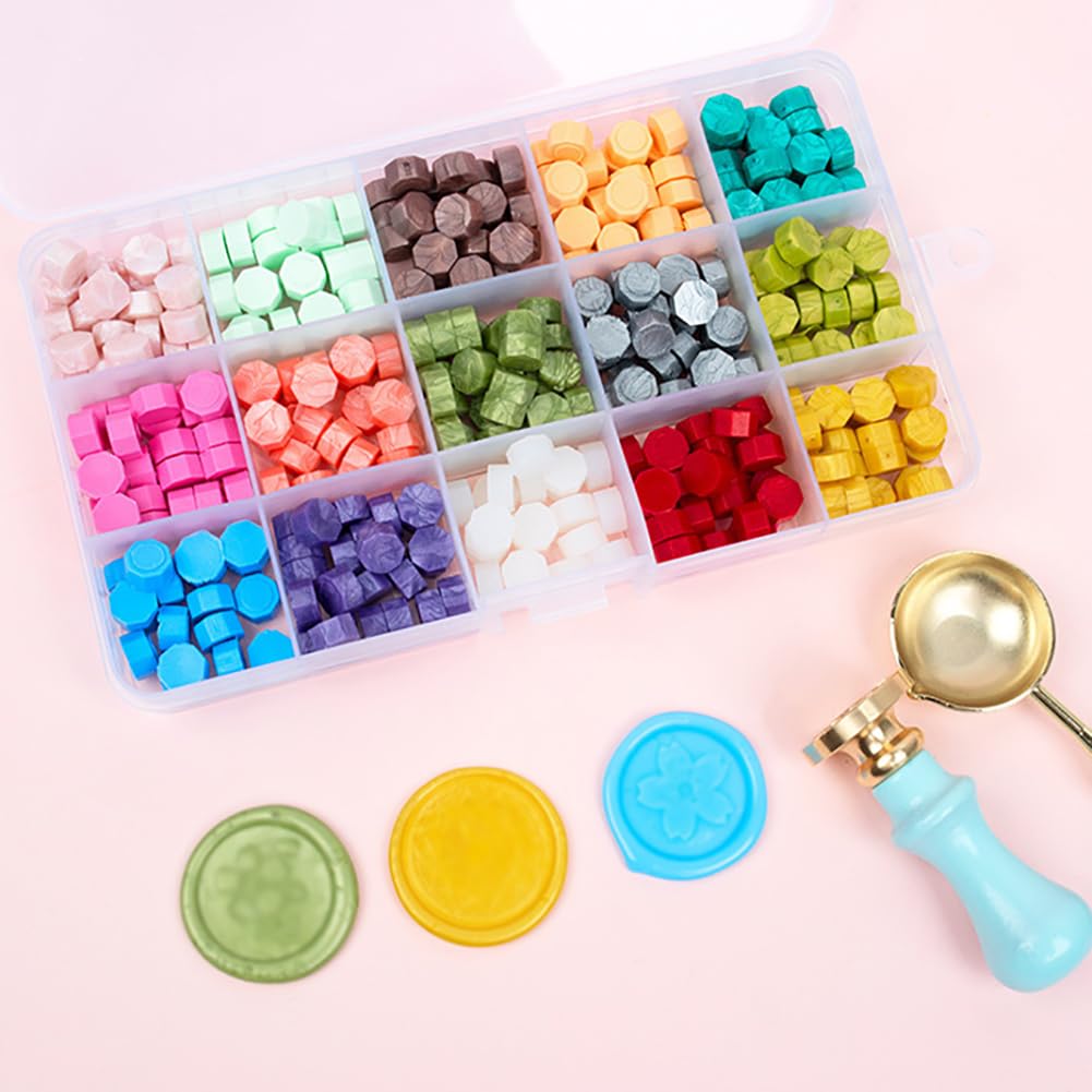 JIHUOO 380 Pcs Colorful Sealing Wax Beads Pellets 15 Colors Wax Seal Beads Wedding Invitation Wax Stamp Seal for Wax Stamp - Image 3
