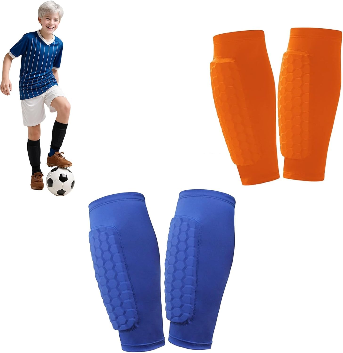 Shindefender Shin Guards, Soccer Shin Guards for Kids and Adult, Compression Sleeve with Honeycomb Pads - Soccer, Football, Boxing, Rugby, Breathable Lightweight Shin Guards for Football, Basketball