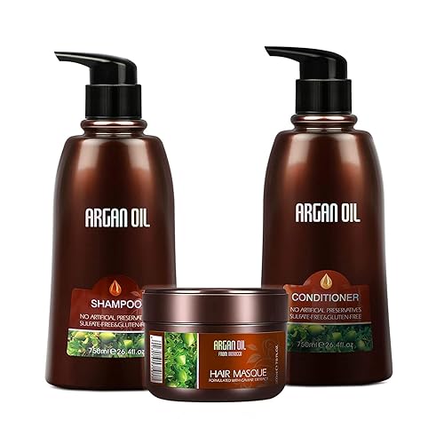Juego de champú y acondicionador de aceite de argán marroquí con máscara para el cabello, tratamiento para el cabello suave que añade brillo,