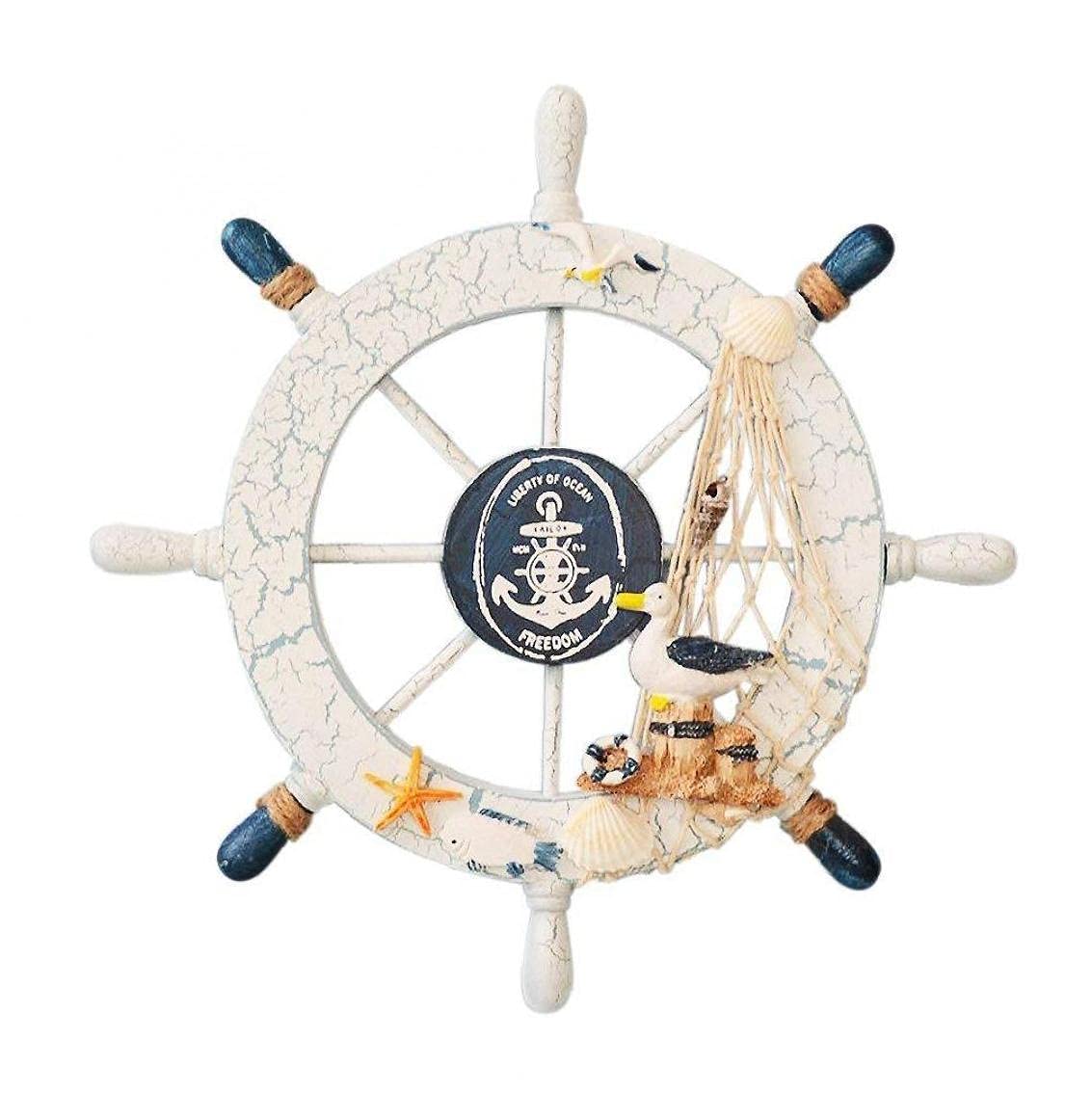 Tossper Ship Wheel Ship Nautical Beach Wooden Ship Steering Wheel For Wall Decor Ornament