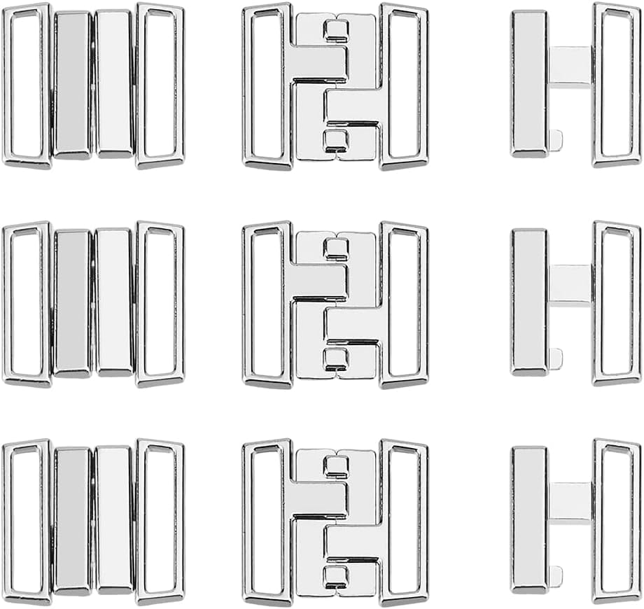 12 Sets Alloy Bikini Clips Platinum Clasp Clasp Replacement Part 1.8x1.8cm Metal Lingerie Front Closure Buckle Safe Lock for Making Lingerie Sewing