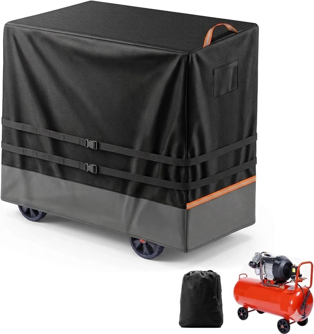 Air Compressor Cover for 20-30 Gallon, 48"L x 24"W x 32"H Heavy Duty 600D Waterproof Dustproof Cover, Fits Portable & Fixed Air Compressors (Black Gray)
