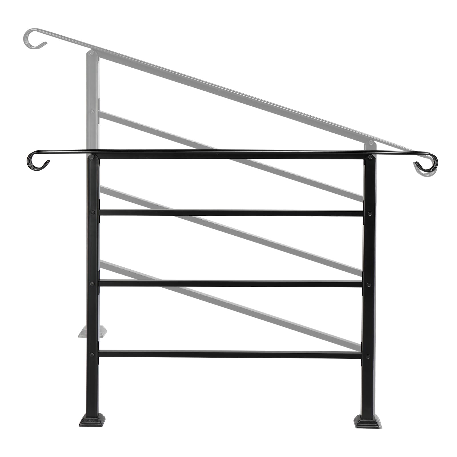 Bonnlo Outdoor Handrail Fit 3 to 4 Steps, Adjustable Hand Rails for Outside Stairs, Galvanized Iron Handrail for Garden Porch, Scroll Ends