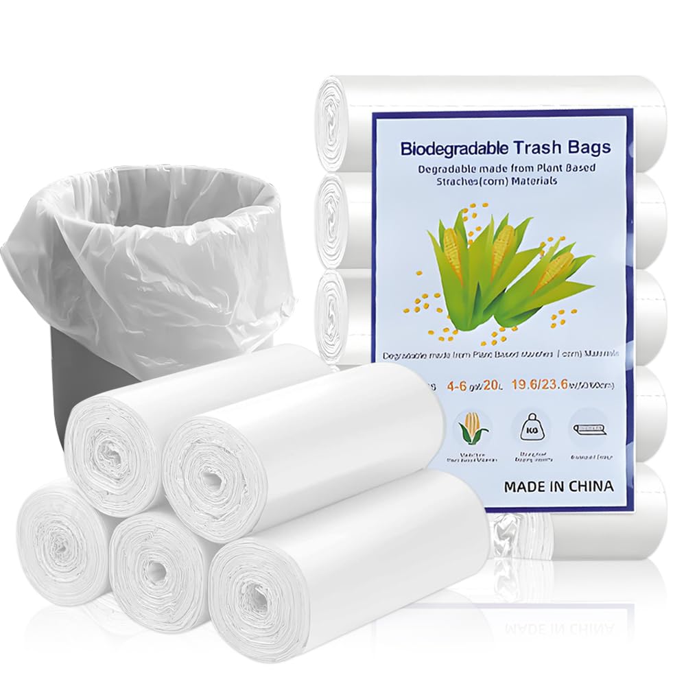 Hiuyavy White Food Waste Bags, 100 Pcs 20 Litre Compostable Compost Caddy Liners, Biodegradable Bin Bags Liner, Recycled Degradable Rubbish Garbage Bags For Kitchen Office( 60 X 50Cm)