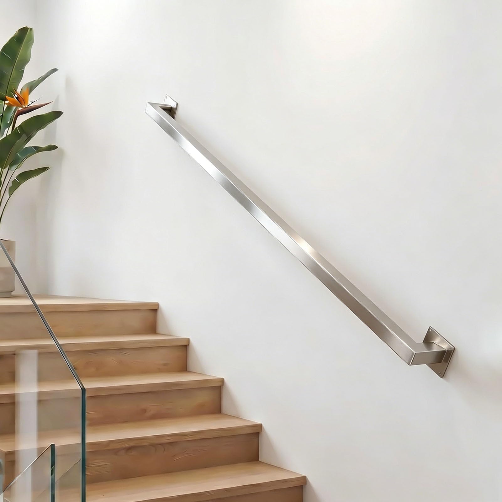 Junvstor 100/120/240/260CM Stainless Steel Handrail Complete Set Staircase Handrail Metal Banister Anti-Slip Stair Railing for Elderly Children Loft Safety Stairway Support Rods(9ft/270cm)