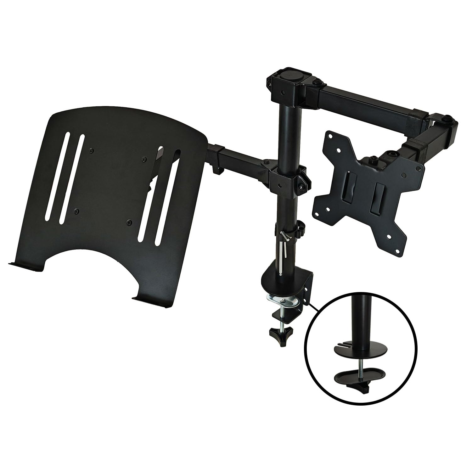 Supporto da scrivania VESA 2 in 1 per monitor e laptop, braccio regolabile | Vassoio Ventilato per Notebook Max 17 a 32" Computer 22 Nero