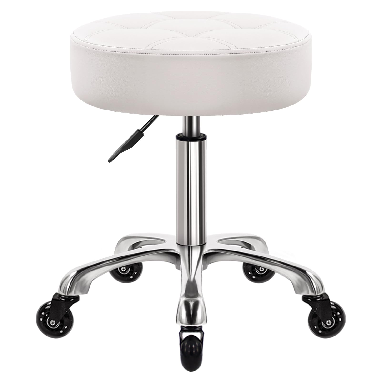 WKWKER PU Lederen Ronde Rolling Kruk Draaibare Hoogte Aanpassing Home Office Kruk Opstellen Lab Keuken Massage Krukken met wielen Kantoorstoel ( grijs