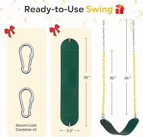 Miniatura 8 de DECORLIFE Paquete de 2 asientos de columpio para columpio, soporta 330 libras, kits de reemplazo de columpios con cadenas revestidas para niños y