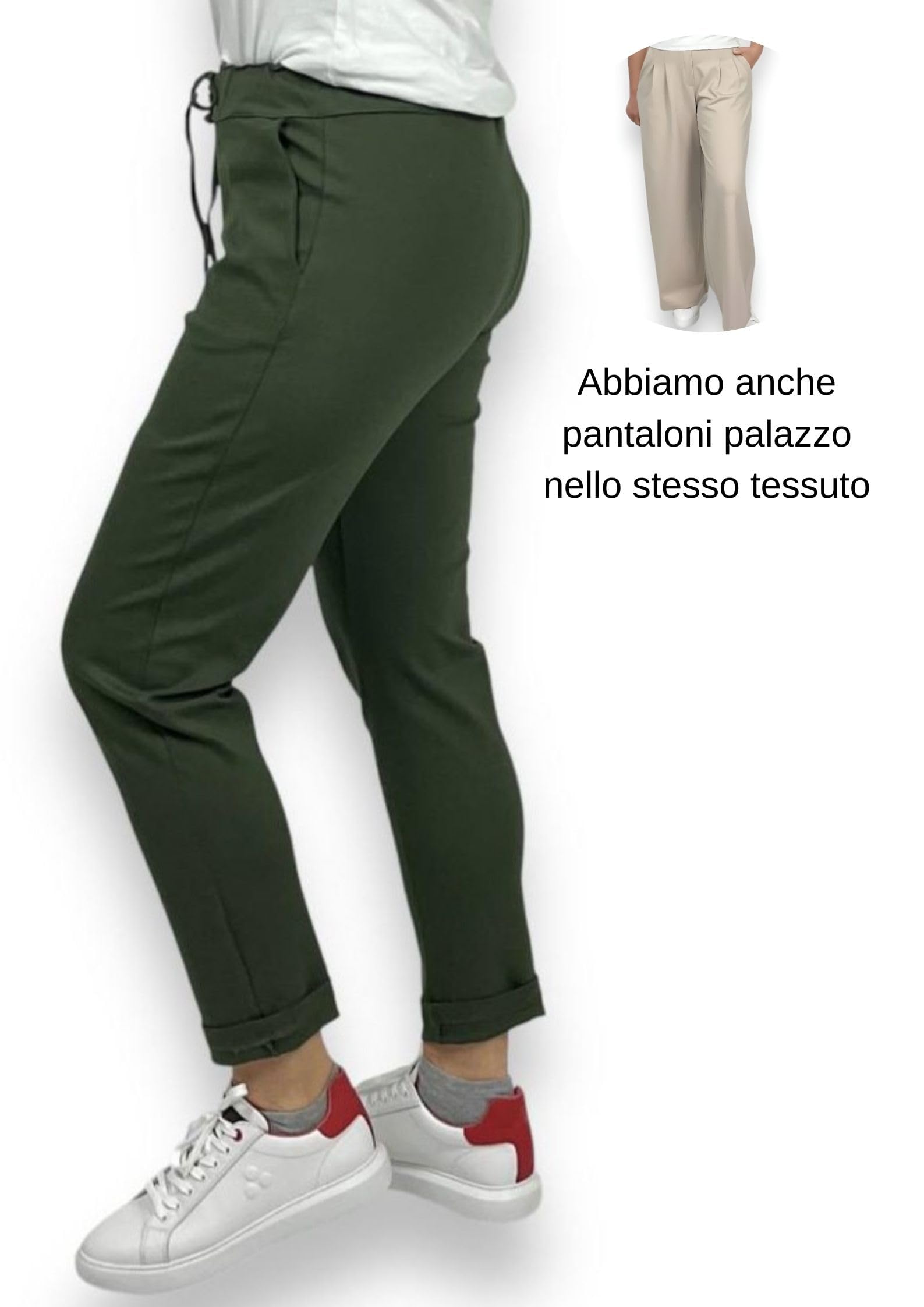 Pantalon Femme Taille Haute Élastique - Chino Cigarette Confortable Grande Taille Legging Élégant Curvy Élastique à la Taille Joggers Doux Viscose, vert militaire, XL