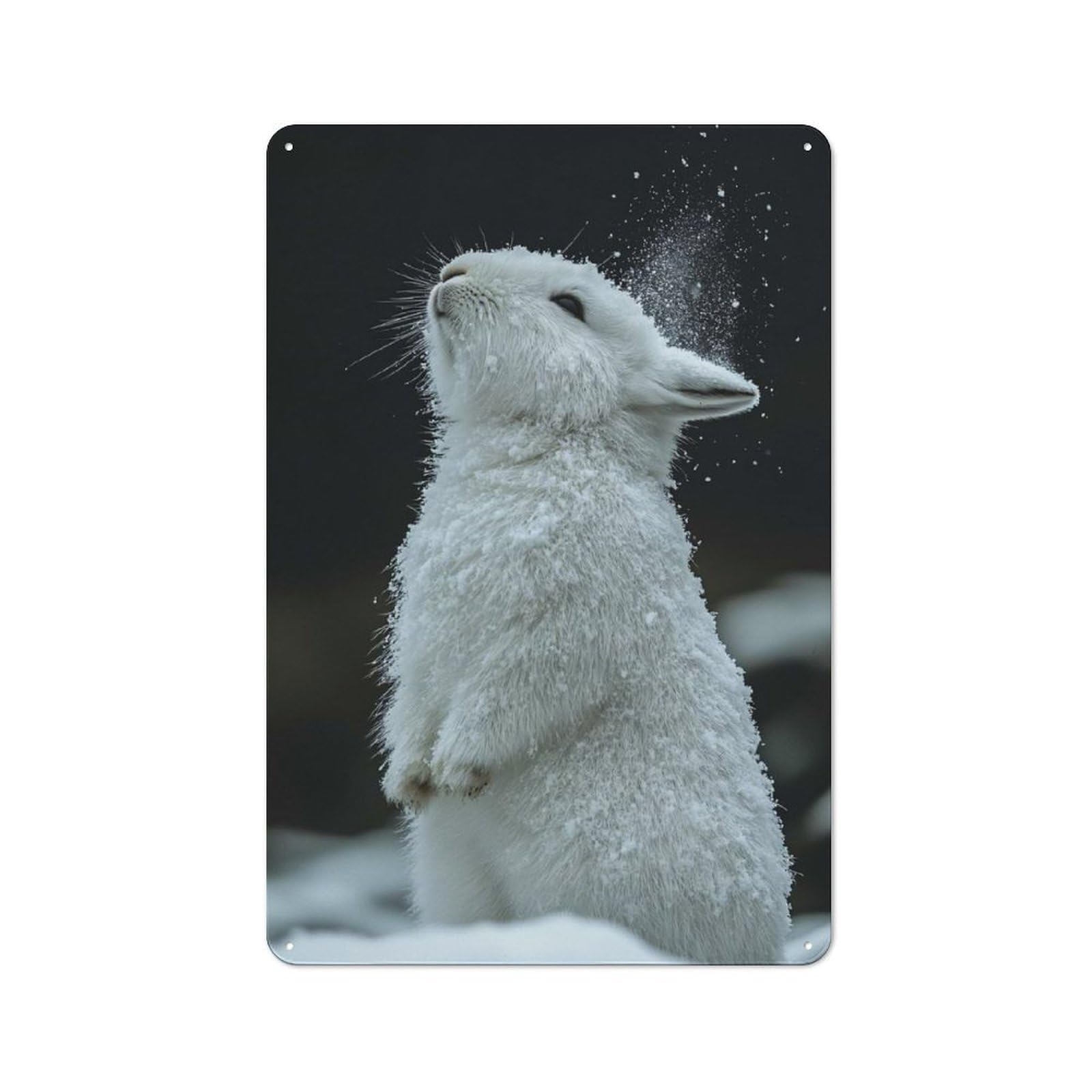 Tin Wall Plaque 30x20cm with Arctic Hare in Snow for Hobby Room Or Studio, for Themed Interiors in Hobby Rooms And Studios