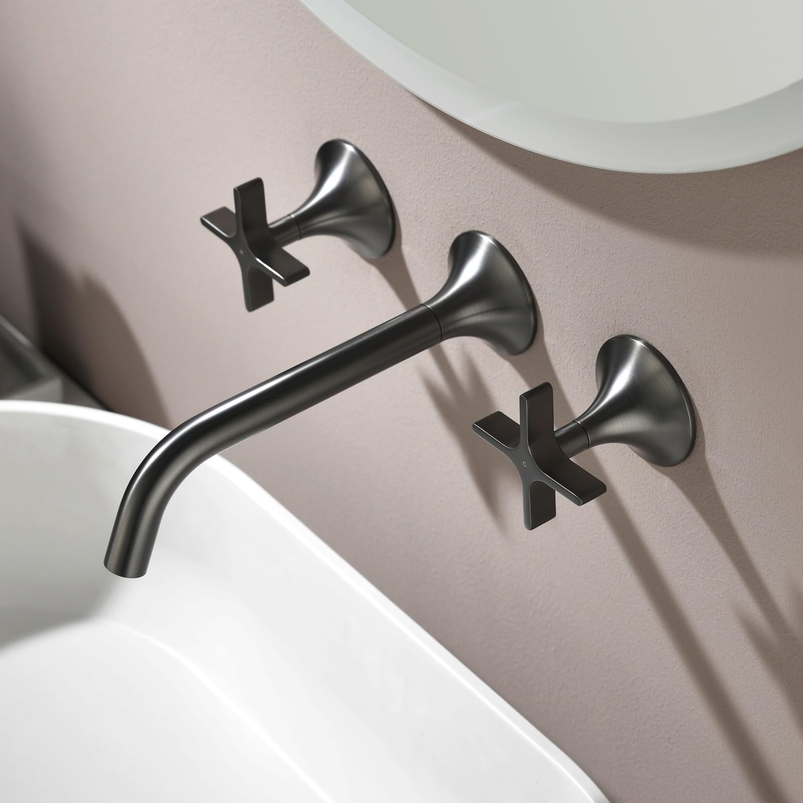 Itnxvkges Gun Gray Concealed Basin Tap With 360 Swivel Spout Basin Mixer Tap Cross Handle In Brass Gray