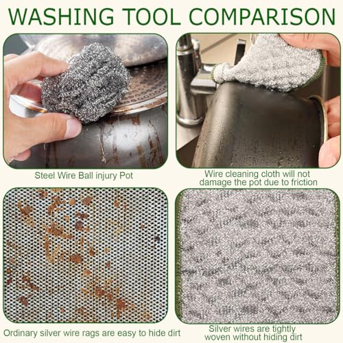 Image of 2026 New Multipurpose Wire Dishwashing Rags, Double Layer Metal Scrubbing Pads, Non-Scratch Reusable Cleaning Cloths for Kitchen, Pots, Pans, Sinks, Wet and Dry Use (5Pcs)