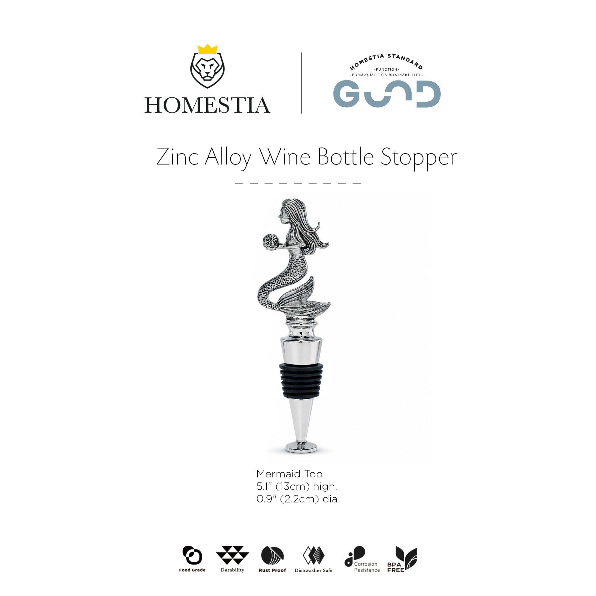 Homestia - Tapón de acero inoxidable reutilizable para botella de vino y otras bebidas.