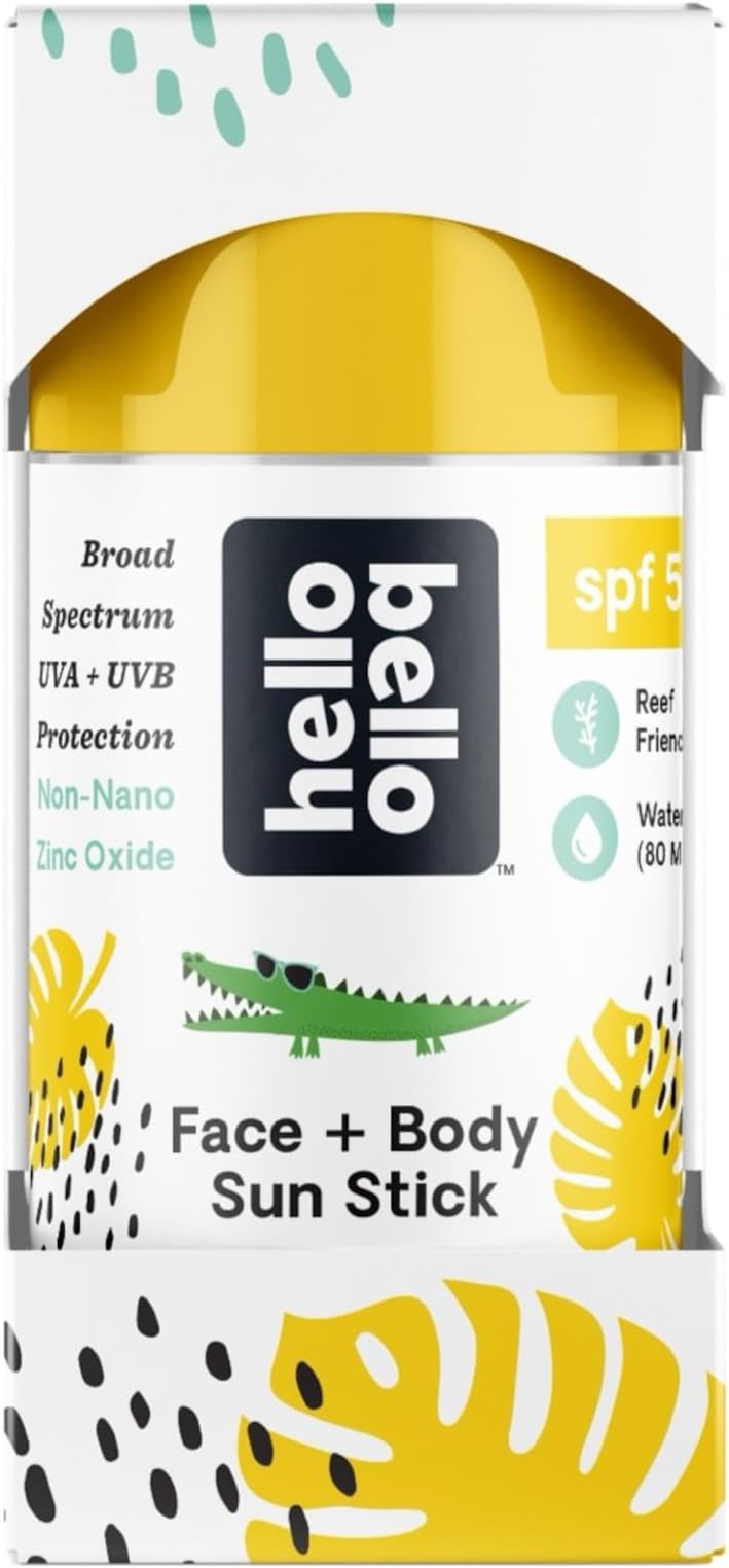 Hello Bello Mineral SPF 50 Face & Body Sunscreen Stick, Water Resistant and Reef Friendly Roll On Sun Protection, 1oz